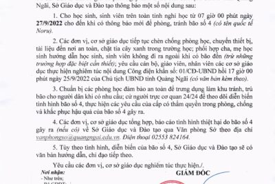 THÔNG BÁO  HỌC SINH NGHỈ HỌC ĐỂ PHÒNG TRÁNH BÃO SỐ 4